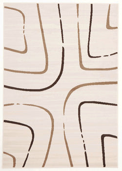 Abstract Curves Pattern Rug Beige Brown