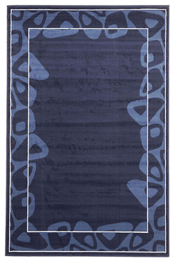 Modern Blue Navy Border Pattern  Rug