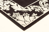 Damask Border Pattern Rug Black White