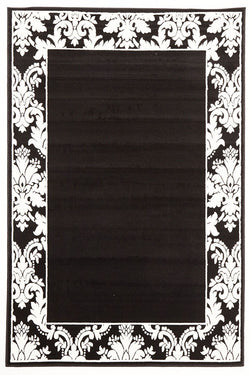 Damask Border Pattern Rug Black White