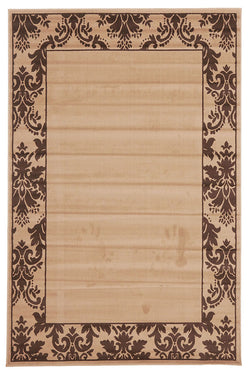 Damask Border Pattern Rug Beige Brown