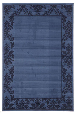 Damask Border Design Rug Blue Navy