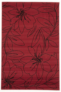 Flower Outline Rug Red Black