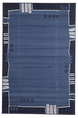 Geometrical Border Rug Blue