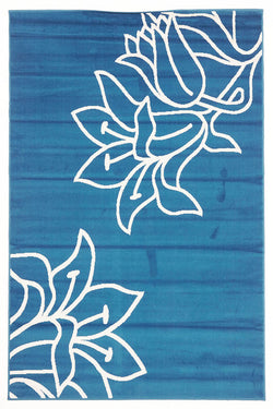 Elegant Flower Outline Rug Blue