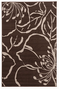 Modern Flower Outline Rug Brown