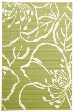 Modern Flower Outline Rug Green