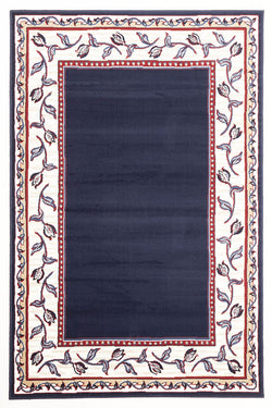 Modern Border Pattern Navy Cream Rug