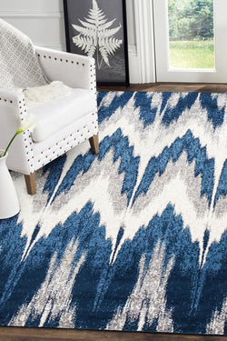 Harper Ikat Modern Rug Blue Cream