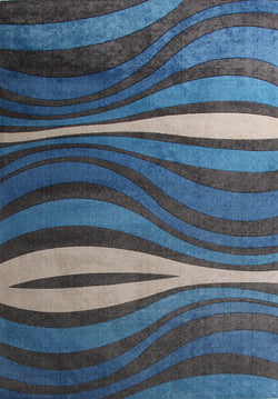 Retro Waves Rug Blue Charcoal