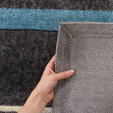 Stylish Stripe Rug Charcoal Blue