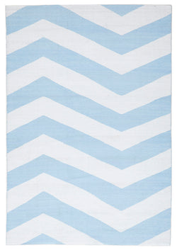 Coastal Indoor Out door Rug Chevron Sky Blue White