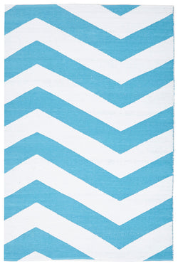 Coastal Indoor Out door Rug Chevron Turquoise White