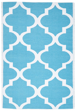 Coastal Indoor Out door Rug Trellis Turquoise White