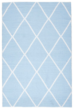 Coastal Indoor Out door Rug Diamond Sky Blue White