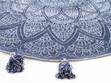 Blueberry Cotton Printed Braided Round Blue Rug