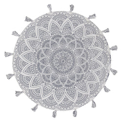 Snowflake Cotton Printed Braided Round White Rug