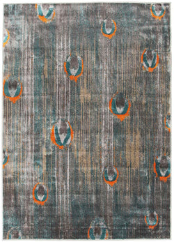 Peacock Feather Austin Rug Grey Blue Rust