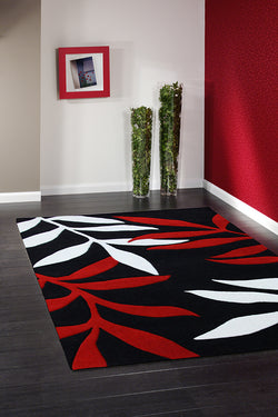 Stunning Leave Design Rug Black Red