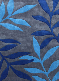 Stunning Leave Design Rug Blue Grey