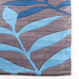 Stunning Leave Design Rug Blue Grey