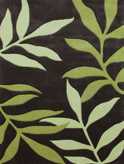 Stunning Leave Design Rug Lime Charcoal