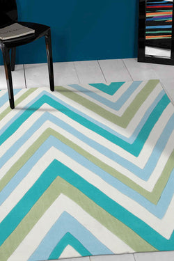 Multi Chevron Rug Light Blue Green