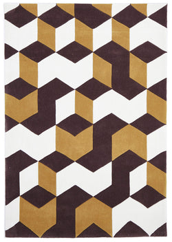 Cube Design Rug Yellow Brown White