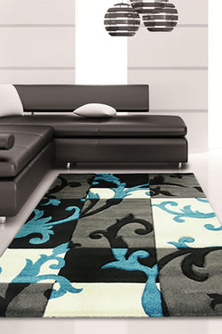 Squares and Vines Rug Charcoal Blue