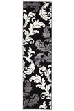 Damask Leaf Design Rug Black Grey