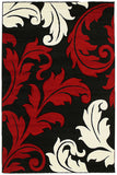 Damask Leaf Design Rug Red Black