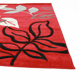 Stunning Thick Leaf Rug Red