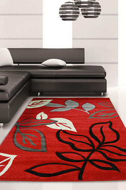 Stunning Thick Leaf Rug Red