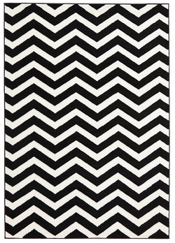 Modern Chevron Design Rug Black White