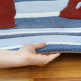 Funky Striped Kids Rug Blue and Burgundy