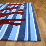 Funky Striped Kids Rug Blue and Burgundy