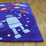 Space ships and Robots Blue Rug