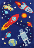 Space ships and Robots Blue Rug