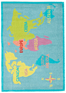 World Map Rug Blue