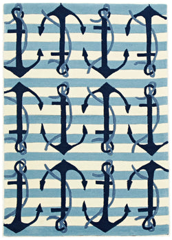 Nautical Anchors Rug Blue White