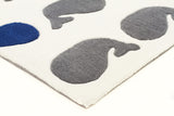 Super Cute Whales Rug White Grey Navy