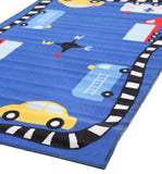 Kids Non Slip Cars Rug Blue