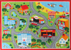 Kids Non Slip Road Map Beach Rug Red