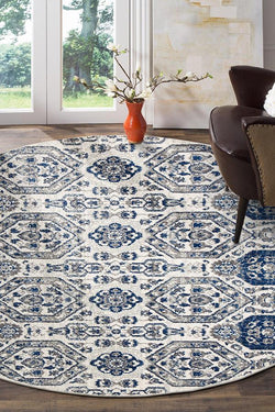 Sury Ivory Navy Heritage Round Rug