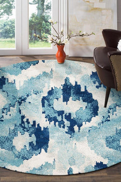 Lesley Whimsical Blue Round Rug