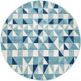 Illusion Modern Geo Blue Ivory Round Rug