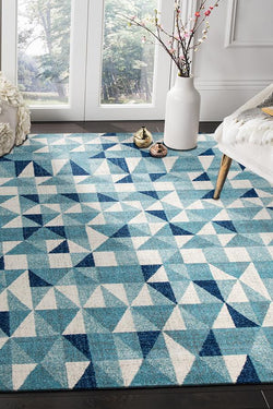 Illusion Modern Geo Blue Ivory Rug