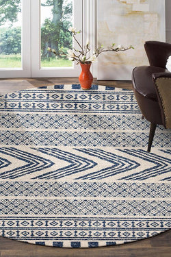 Adani  Modern Tribal Design Navy Round Rug