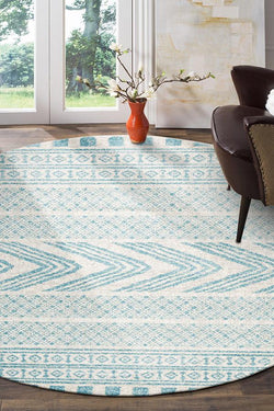 Adani  Modern Tribal Design sky Blue Round Rug