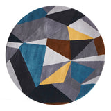 Laura Designer Wool Rug Blue Yellow Grey